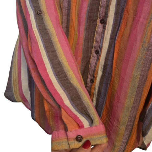 Zac & Rachel Women’s Large Striped Button Front Blouse Multicolor Long Sleeve - Picture 5 of 8